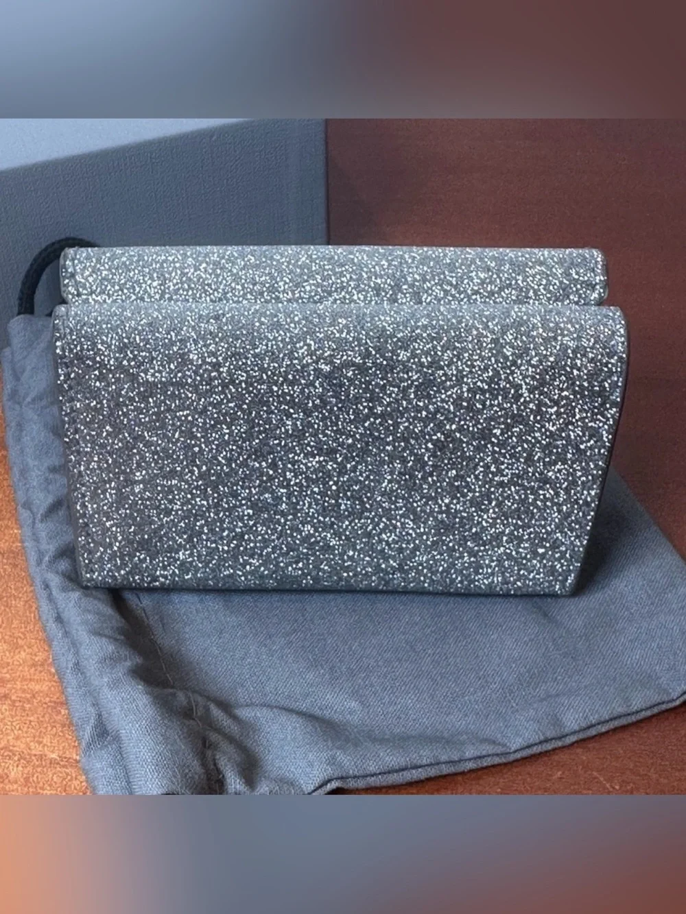 Balenciaga Silver Glitter Wallet Holder With Box